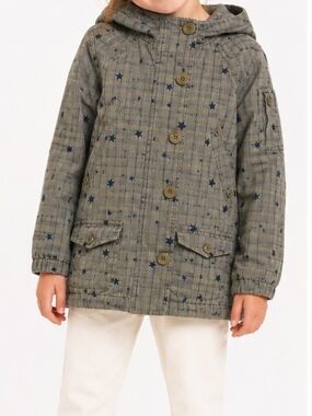 2/$35 Gap Kids Cotton Hooded Jacket – Girls XS (4–5) – Olive Green Star Print